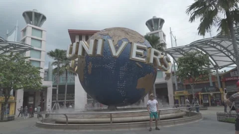 Rotating Globe Fountain Universal Studios Singapore Resorts World Sentosa Stock Footage 139517101