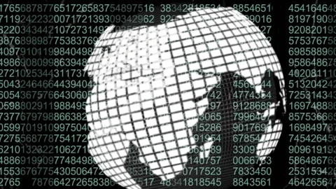 Rotating globe with grid lines and numbers, data visualization animation Video stock 304255889