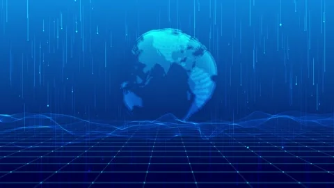 Rotating Globe Grid Waves Digital Trail Motion Vídeos de archivo 314191996