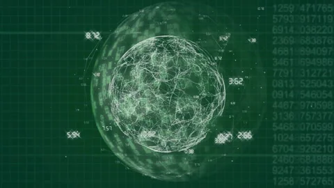 Rotating globe with interconnected lines and numbers, data processing animation Stock Footage 304404421
