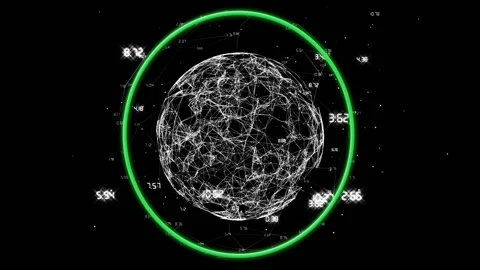 Rotating globe with interconnected nodes and data points animation over black Stock Footage 303461620