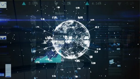 Rotating globe with lines connecting time Stock Footage 104942811