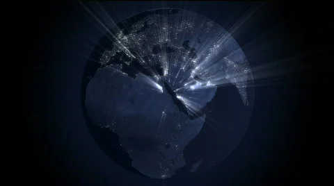 Rotating Globe at Night with Ray of Lights (Loop) Video stock 374907