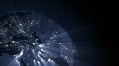 Rotating Globe at Night with Ray of Lights (Loop) Stock Footage 374981