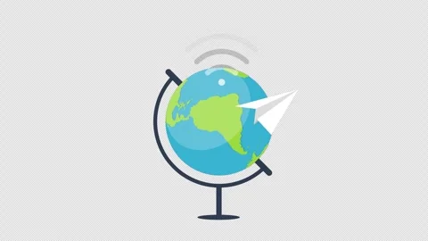 Rotating Globe with Paper Airplane and Wireless Signal on Black Background Stock Footage 339783835
