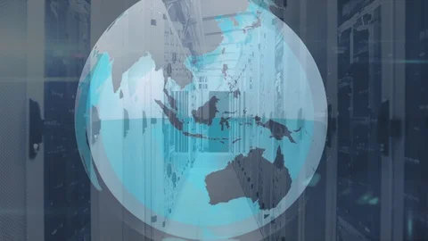 Rotating globe with planes and data proc... | Stock Video | Pond5