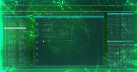 Rotating globe starting Data Terminal fading code editor typing Python regex Stock Footage 317185799
