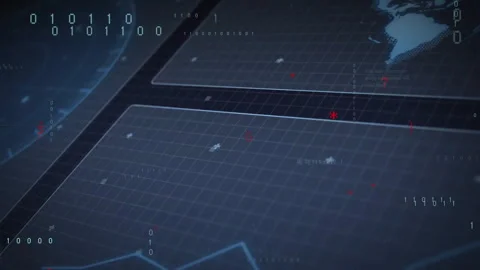 Rotating globe starting grid, marker appearing, bits falling and panels Stock Footage 312898286