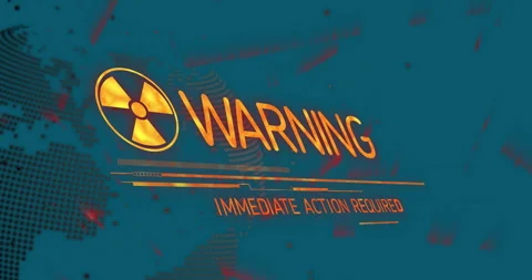 Rotating globe starting sliding hazard icon and animating warning text requiring 動画素材 312240673