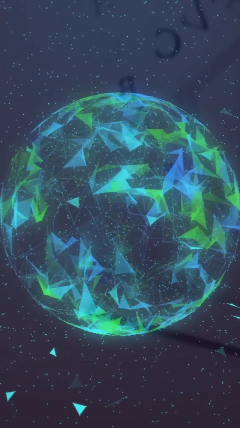 Rotating globe with triangular particles animation over dark background Stock Footage 342707910