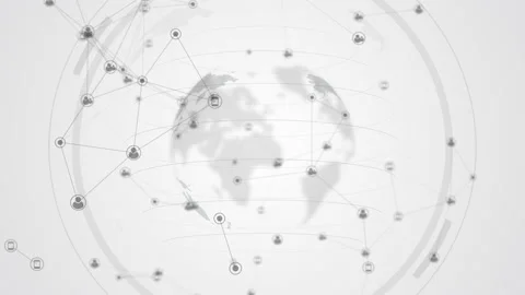 Rotating globe of the world with icons of internet users and gadgets. Video stock 236725444