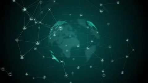 Rotating globe of the world with icons of internet users and gadgets Video stock 237082409