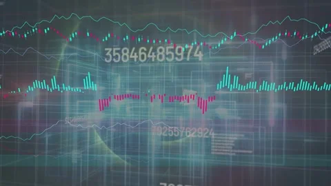 Rotating glow starting HUD, forming 3D wireframe, adding charts and numbers, Stock Footage 334788083