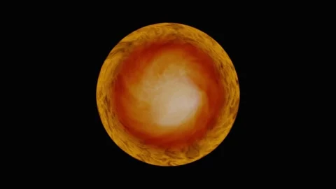 Rotating glowing gas planet with amber clouds in deep space. 4K 스톡 동영상 343246405