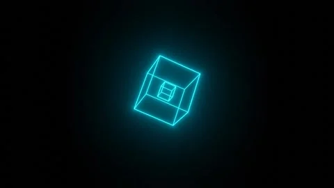 Rotating glowing neon cube, fluorescent ultraviolet light, Stock Footage 132031783