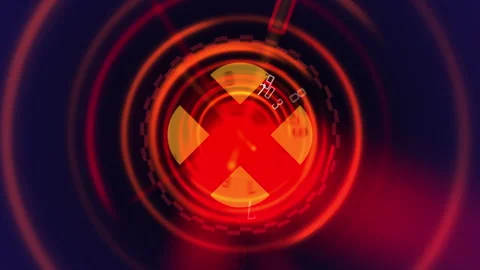 Rotating Glowing Radar Target Scope with Numbers on Dark Blue Background Video stock 338169129