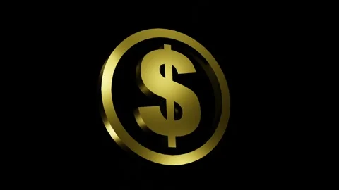 Rotating gold dollar icon on a black background. Business success concept Stock Footage 262749440
