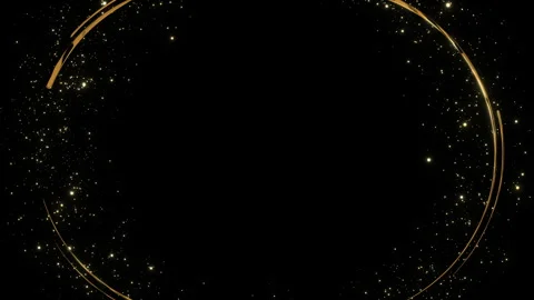 Rotating Gold Rings And Glittering Particles Frame On Black Stock Footage 335814616