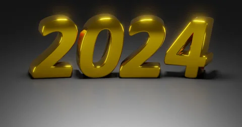 Rotating gold text "2024" on a dark background. Stock Footage 252223460