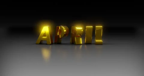 Rotating gold text "APRIL" on a dark background. Stock Footage 252094609