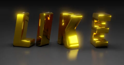 Rotating gold text "LIKE" on a dark background. Stock Footage 255434119