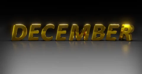 Rotating gold text "DECEMBER" on a dark background. Stock Footage 252222780