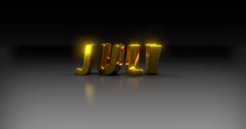 Rotating gold text "JULY" on a dark background. Stock Footage 252147942