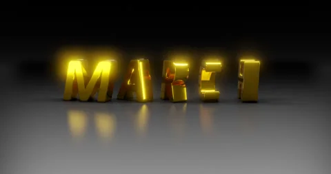 Rotating gold text "MARCH" on a dark background. Stock Footage 252092859