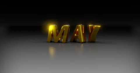 Rotating gold text "MAY" on a dark background. Stock Footage 252096405