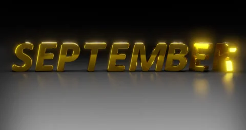 Rotating gold text "SEPTEMBER" on a dark background. Stock Footage 252152322