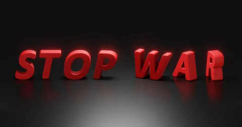 Rotating gold text "STOP WAR" on a dark background. Stock Footage 252607238