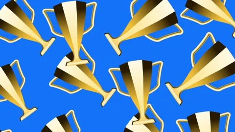 Rotating golden cups on a blue screen.  Stock Footage 255685052