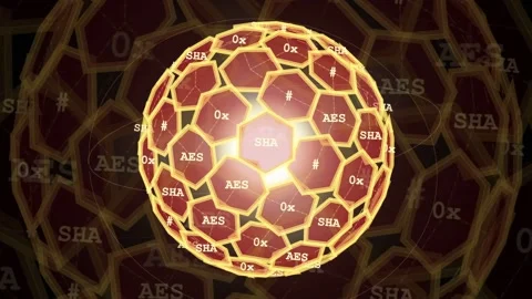 Rotating Golden Digital Sphere with Encryption Codes and Data Security Symbols Видео 341832754