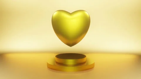 Rotating Golden Heart On Light Background in a Seamless Loop. Valentine's Day Stock Footage 228767642