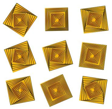 Rotating golden squares. Vector design elements. Stock Illustration