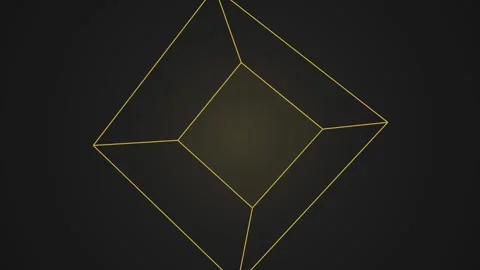 Rotating Golden Wireframe Cube Animation on Dark Background Stock Footage 340348569