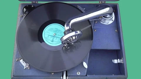 Rotating Gramophone Record on an Old Gramophone on a Turquoise Background. Stock-Footage 251787023
