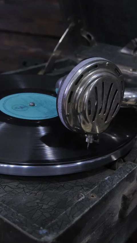 Rotating Gramophone Record on an Old Gramophone Close-up. Stock Footage 303691000