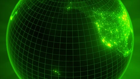 Rotating green globe with glowing details of city and human population density a Stock Footage 117635299