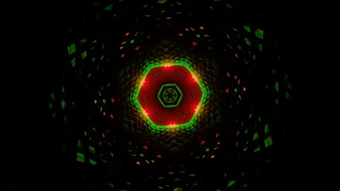 Rotating green red cyber sci-fi tunnel with flicker light for music event Vídeos de archivo 239282913