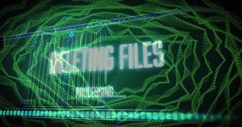 Rotating green tunnel driving folder icon appearing with scan lines descending, Stock Footage 327585514