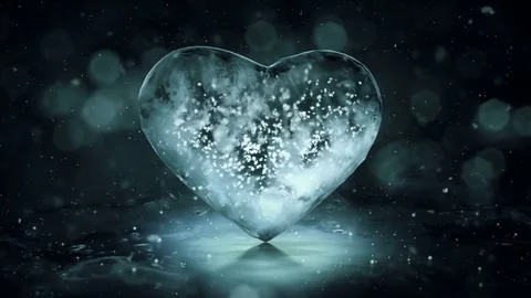 Rotating Grey Noir Ice Glass Heart with snowflakes inside motion background Loop Stock Footage 82213846