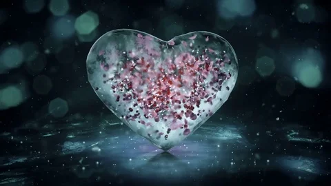 Rotating grey noir Ice Glass Heart with colorful petals motion background Loop Stock Footage 82214270