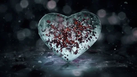 Rotating Grey Noir Ice Glass Heart with red petals inside motion background Loop Stock Footage 82215128
