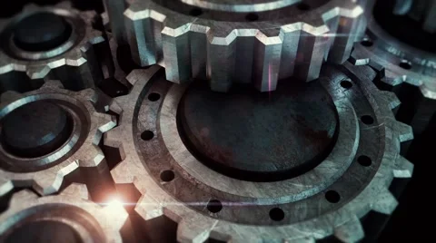 Rotating Grunge Metal Gears - Loop Stock Footage 46236108