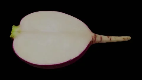 Rotating Half Red Radish on Black Background (Looping) Stock Footage 148598219