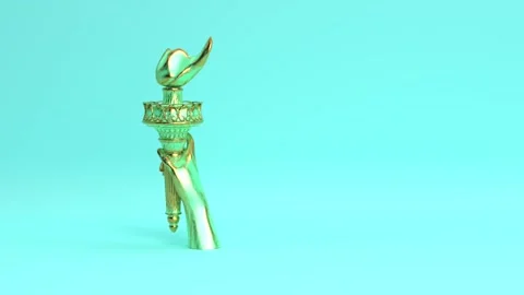 Rotating hand with torch statue of liberty, new york city and american symbol Video stock 141768267
