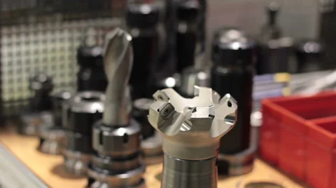 Rotating head bits and tools in a high precision mechanics lathe in workshop 스톡 동영상 60236092