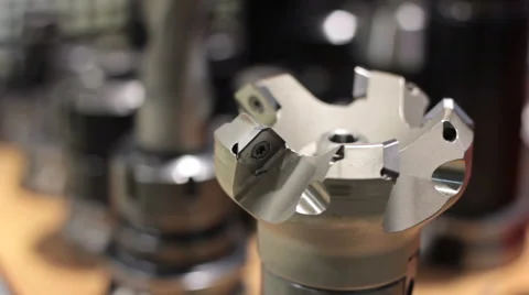 Rotating head bits and tools in a high precision mechanics lathe in workshop Stock Footage 60236134