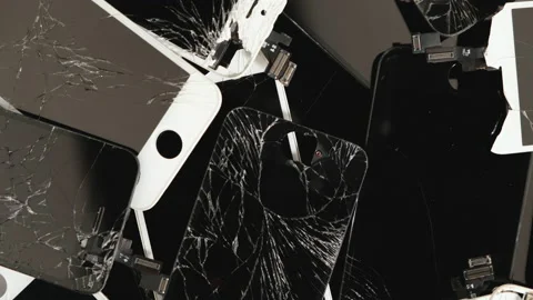A rotating heap with the Apple iPhone broken screens. Editorial Stock Footage 229678959